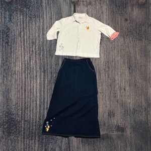 Disney Store Winnie The Pooh 2 Pc Shirt & Skirt Womens Size M Linen Blend Tencel